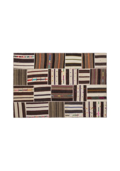 El Dokuması Patchwork Vintage Yün-pamuk Çizgili Halı 2213 160 X 230 Cm Çok Renkli