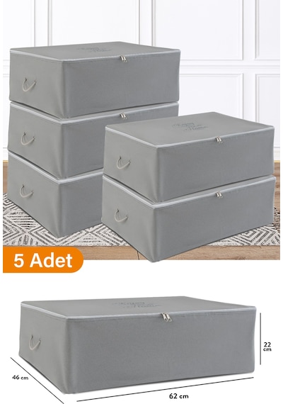 Serstil 5 Adet - Büyük Boy Baza Altı Antrasit Hurç 62 X 46 X 22 Cm
