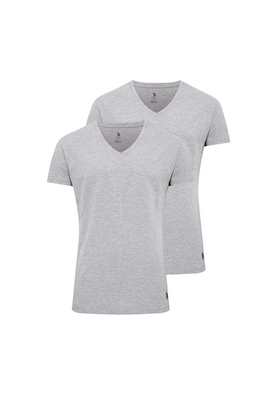 U.S. Polo Assn. U.s Polo Assn. 80194 Erkek 2 Li Kısa Kol V Yaka Atlet-grimelanj Gri Melanj