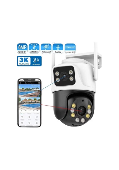 6mp Dual-lens Ptz Cctv Güvenlik Kamerası Aı İnsan Algılama Ip66 Su Geçirmez H.265 360 Görüş Beyaz