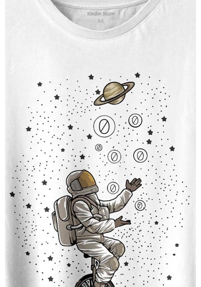 Uzayda Jonglör Astronot Top Çeviren Hokkabaz Cosmos Baskılı Tişört Unisex T-shirt 001