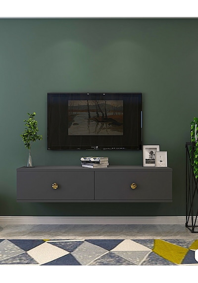 Tda1202a - Zuzu Duvara Montaj Tv Stand Antrasit-gold 120cm Antrasit / Koyu Gri