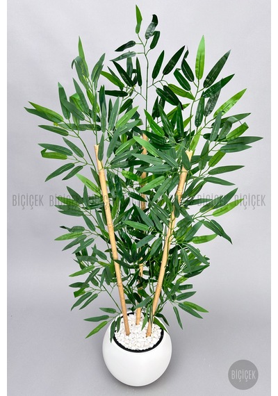 125cm Yapay Bambu Ağaci Beyaz Küre Saksıda