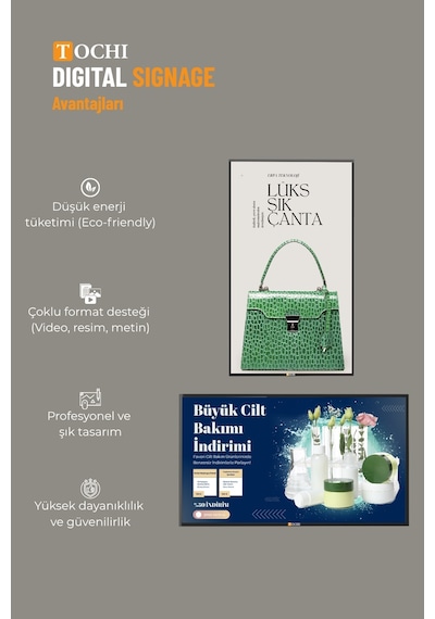 Digital Signage Ekran Duvara Monte Yüksek Parlaklık Full HD 7/24 Reklam & Ekranı 65 inç