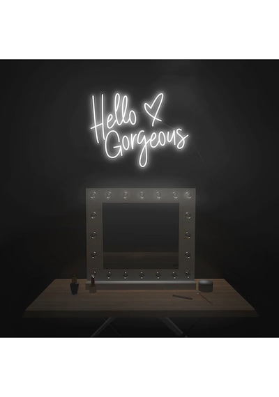 Hello Gorgeous Yazılı Ve Şekilli Neon Tabela Beyaz