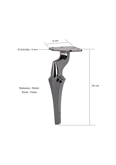 Zeus Lüx Metal Ayak 16 Cm Füme Mobilya Koltuk Ayağı