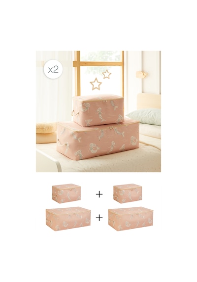 Ocean Home Textile 4'lü Çocuk Odası Deniz Kızı Hurç Set 2 Adet 30 X 22 X 18 / 2 Adet 52 X 28 X 21 Cm Pembe