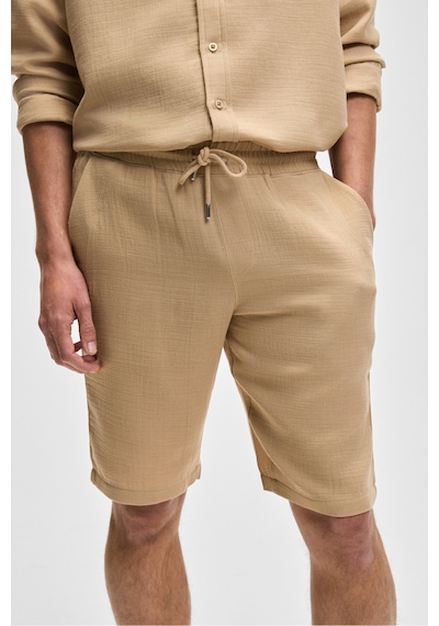 Grimelange Jens Erkek %100 Pamuk Müslin Kumaş Yanları Cepli Slim Fit Dar Kesim Bej Şort