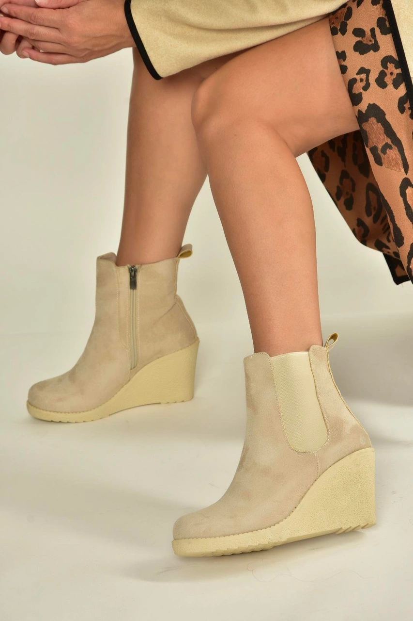 Fox Shoes V361197002 Ten Süet Dolgu Topuklu Kadın Bot Ten-Süet
