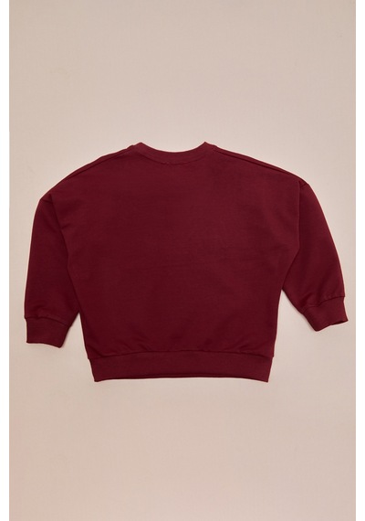 Fullamoda Kabartma Baskılı Oversize Kız Çocuk Sweatshirt Bordo
