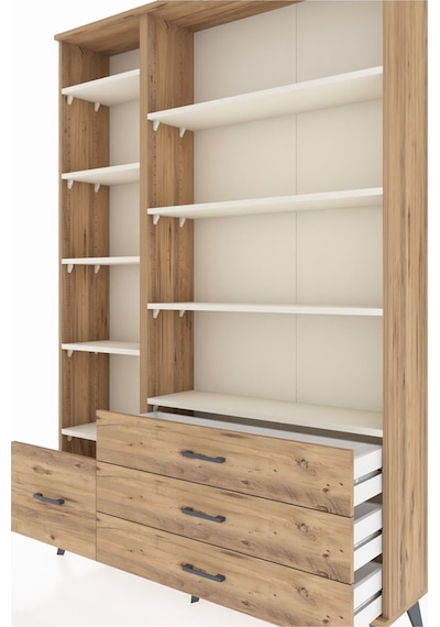 Arges Dolap 9 Raflı 4 Çekmeceli 132x30x195 Çam-aytaşı/çam Çam
