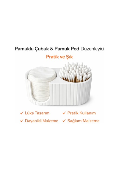 Pamuk Ped Ve Pamuklu Çubuk Organizer 2 Bölmeli Makyaj Düzenleyici Şık Ve Modern Masaüstü Çok Renkli