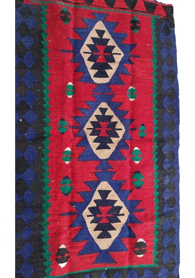 Antika Kafkas Esintili El Dokuma Yün Kilim 80x140 Cm Çok Renkli