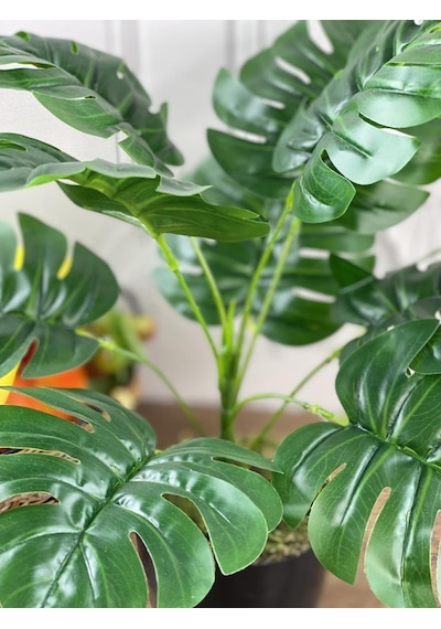 Yapay Çiçek Monstera 9 Dal Siyah Plastik Saksılı Deve Tabanı Deko
