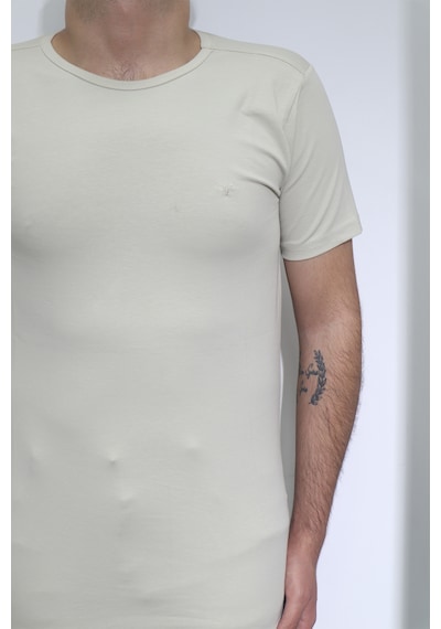 Santa Dmctekstil Erkek Düz Spor Kesim Dar Kalıp Bisiklet Yaka Basic T-shirt Koyu Bej