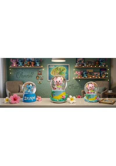 9cm-6cm Işıklı Pembe Ve Mavi Renk Ve Sarı Altlık 11cm X7 Cm Pilli Pembe Işıklı Hediyelik-dekoratif 3 Lü Stitch Kar Küresi 1