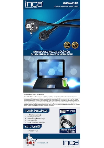 Inca Inpw-03Tp 3Mt Notebook Power  Kablosu