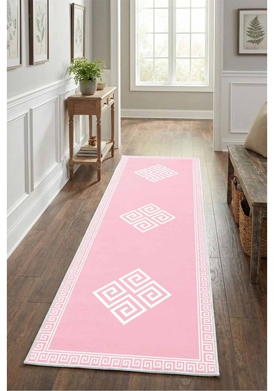 Likya Pembe Beyaz Yıkanabilir Yolluk
