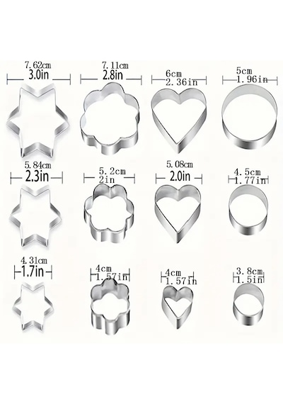 12 Parça Metal Kurabiye Kalıbı Gümüş Gri