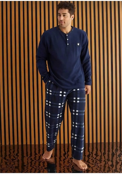 Pijamoni Erkek Düğme Yaka Kışlık Polar Pijama Takımı 6100/13 - 1 Adet Lacivert