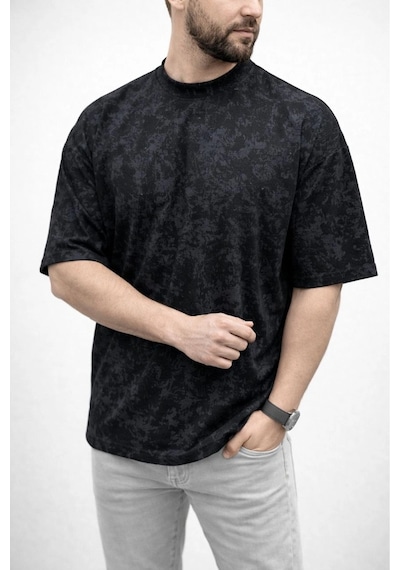 Erkek Premium Tişört Osy Yumuşak Dokulu Yıkamalı Oversize T-shirt - Siyah