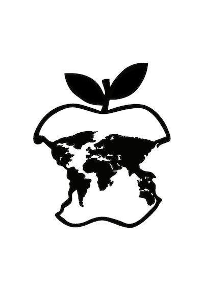 Isırılmış Elma Dünya Haritası Sticker 10 X 12 Cm