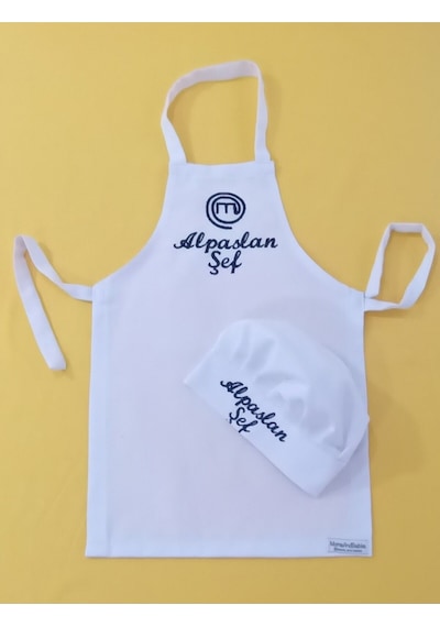 Moms And Babies Çocuk Mutfak Ve Etkinlik Ana Okulu Önlüğü İsme Özel Nakış Desenli 0- 14 Yaş Beyaz
