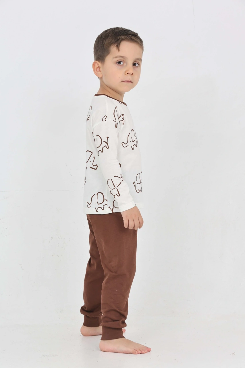 Toontoy Kids Toontoy Erkek Çocuk Fil Pano Baskılı Pijama Takım Kahve