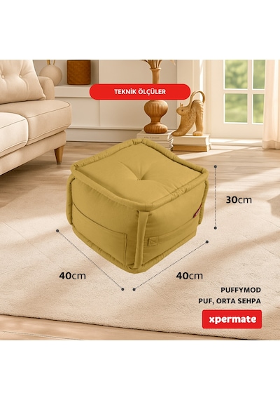 Xpermate Puffymod Dekoratif Kare Puf Orta Sehpa 40x40 Cm Hardal