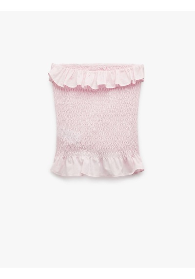 Koton Pamuklu Fırfırlı Gipeli Straplez Yaka Kolsuz Crop Bluz Pembe 5sal30048ıw Gül