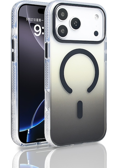 Apple Uyumlu iPhone 17 Pro Max Kılıf M-safe Şarj Özellikli Transparan Renk Geçişli Zore Toros Kapak Siyah