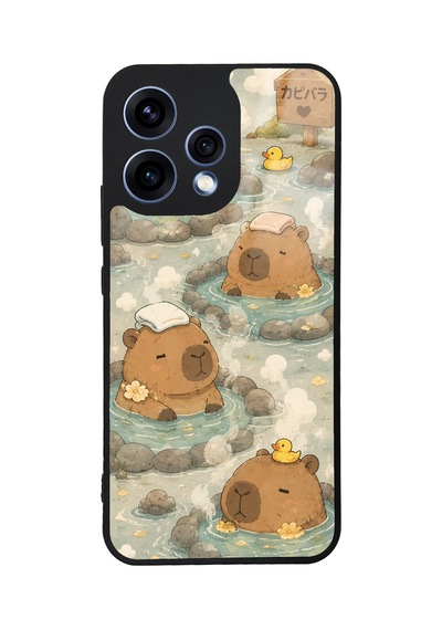 Oppo Reno 15 Capybara Onsen Tasarımlı Glossy Telefon Kılıfı Kahverengi