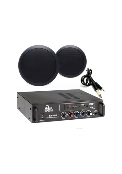 2 Li Siyah Tavan Hoparlörlü Ses Sistemi Paketi Anfi + Hoparlör + Bilgisayar Kablo + Tak Çalıştır