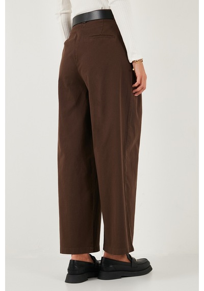 Lela Wide Leg Yüksek Bel Geniş Paça Kemerli Bayan Pantolon 68351223 Kahve