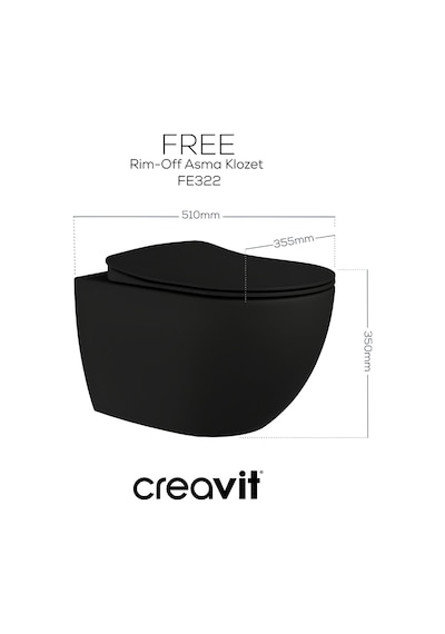 Creavit Free Kanalsız Kömür Karası Asma Klozet Set Fe322, Creavit Kömür Karası Terra Gömme Rezervuar Seti Siyah