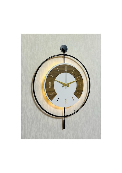 Pey Aksesuar 50x70 Cm Metal Ahşap Ve Işığın Muhteşem Uyumu Duvar Saati Dekoratif Ahşap-m54-siyah-beyaz-keçe-gold