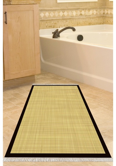 Kaymaz Taban Djt Banyo Mutfak Salon Halı Trend Saçaklı Dokuma Desen E5007 Altın Sarısı