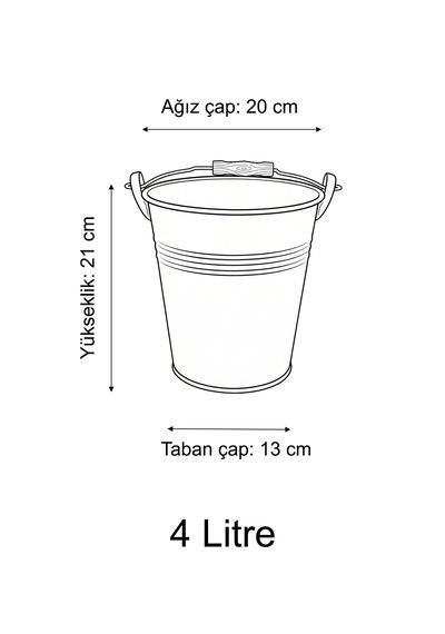 Metal Dekoratif Kova 4 Litre - 21 Cm Çok Amaçlı Saplı Galvaniz Saksılık Ve Düzenleyici Renksiz