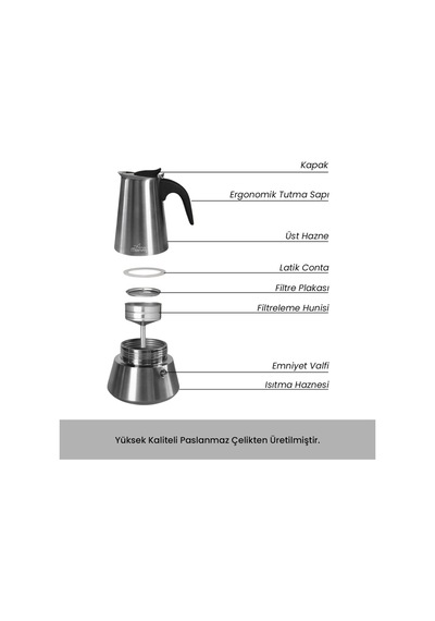 Any Morning Fe001-6 Espresso Kahve Makinesi Paslanmaz Çelik İndüksiyonlu Moka Pot 300 Ml Bakır