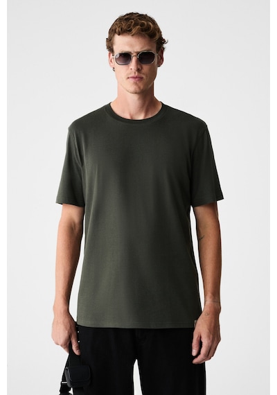 Grimelange Rudy Erkek %100 Organik Pamuk Nefes Alan İç Göstermeyen Bisiklet Yaka Basic Haki T-shirt Haki