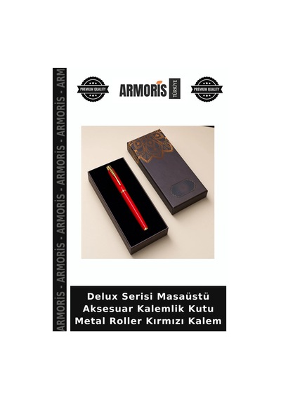 Delux Serisi Masaüstü Aksesuar Kalemlik Kutu Metal Roller Kırmızı Kalem Çok Renkli