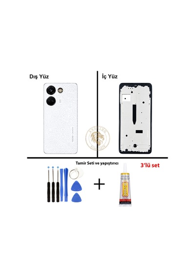 Tecno Camon 20 Pro Mr.doodle Uyumlu Orta Kasa + Yapıştırıcı Ve Vida Seti Full Kasa Kapak Gövde Diğer
