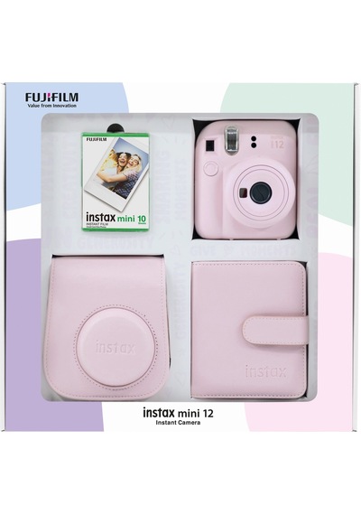 Fujifilm Instax Mini 12 Fotoğraf Makinesi + 10'lu Film Kare Albüm + Deri Kılıf Pembe