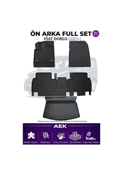 Fiat Doblo 2023+ 5d Karbon Paspas Takımı +3d Pvc Bagaj Havuzu Set
