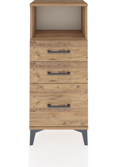 Arges Komodin Tek Raflı 3 Çekmeceli 44x30x106 Çam-çam Çam
