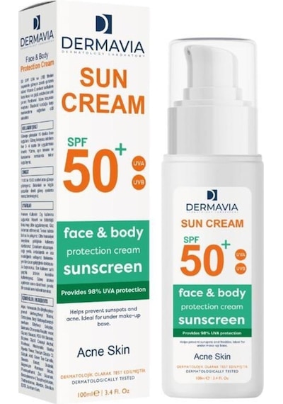 Dermavia Akneye Meyilli Ciltler İçin Yüz ve Vücut Güneş Kremi SPF50+ 100 ML