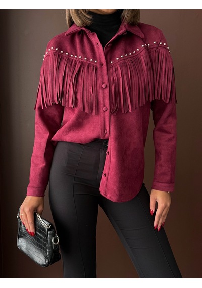 Verymoda Püsküllü Droplı Scuba Süet Gömlek - F2029 Bordo