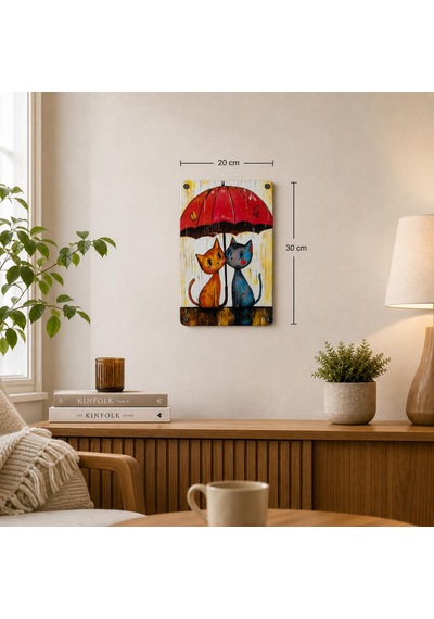 Upeka 2'li Kedi Temalı Şık Modern Tasarım Dekorasyon Metal Duvar Tablo 30cmx20cm