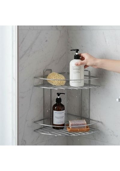 İki Katlı Krom Banyo Duş Köşe Rafı Paslanmaz Metal Şampuanlık Duvar Montajlı Düzenleyici Raf Seti Diğer