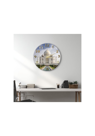 Taj Mahal Temalı Dekoratif Duvar Saati 33 Cm Uv Baskılı Mdf Duvar Saati Çok Renkli